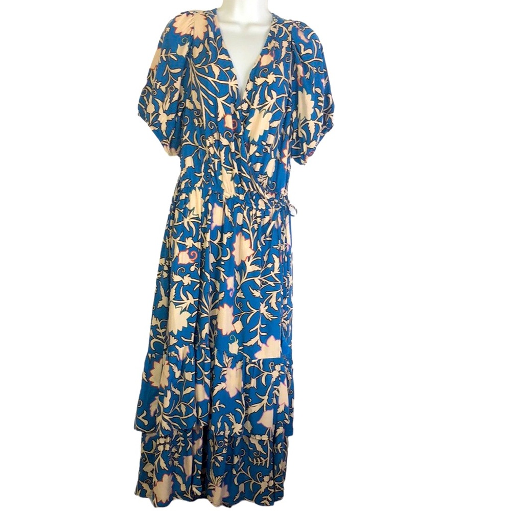 Knox Rose dress size XXL abstract floral wrap dress ruffled bottom maxi / midi.